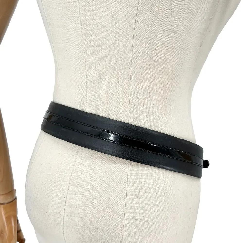 Lauren Ralph Lauren Wide Black Italian Leather O-Ring Adjustable Belt